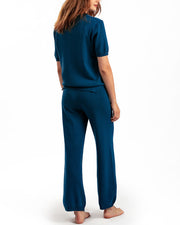 V-neck loose slit sweater straight-leg trousers two-piece set