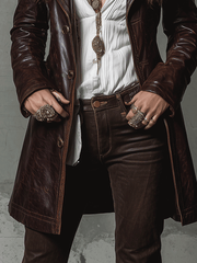 Vintage Brown Eco-Leather Long Coat