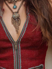 Bohemian Floral Contrast Trim Zip-up Vest