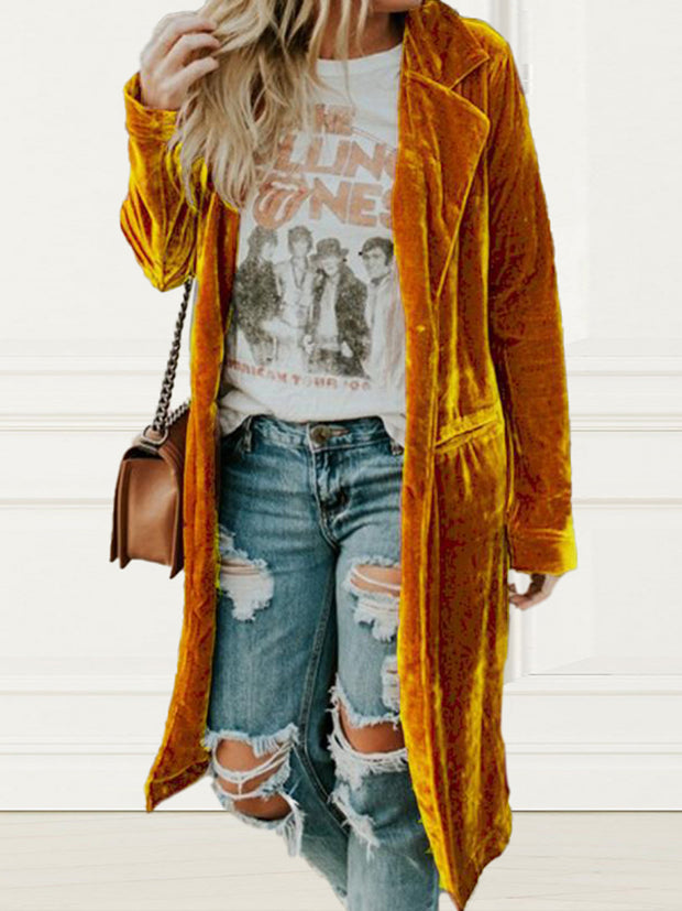 Casual Fashion Solid Color Pocket Kimono Duster