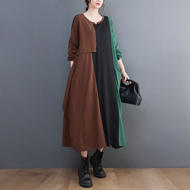 Loose Color-block Splicing Irregular Dress