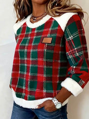 Women's Casual Christmas Plaid Stitching Contrast Color Top