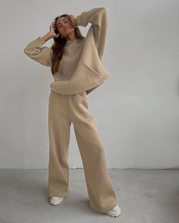 Casual  Hooded Straight-leg Pants Two-pieces Tracksuit