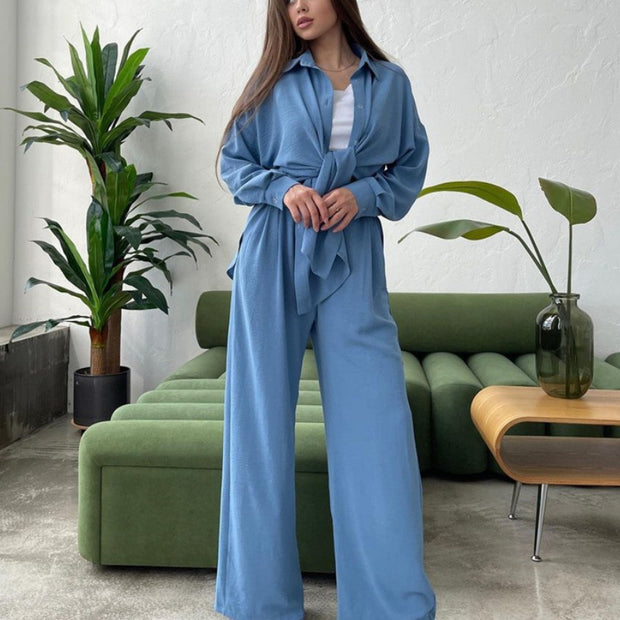 Broken Long -sleeved Top Pants Two -piece Suit