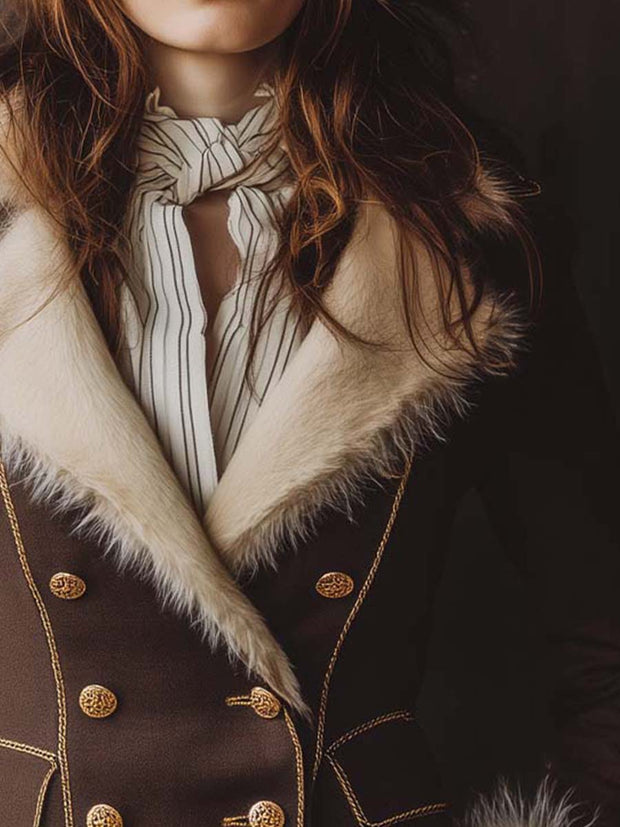 Wool-Lined Double-Breasted Jacket With Faux Fur Collar