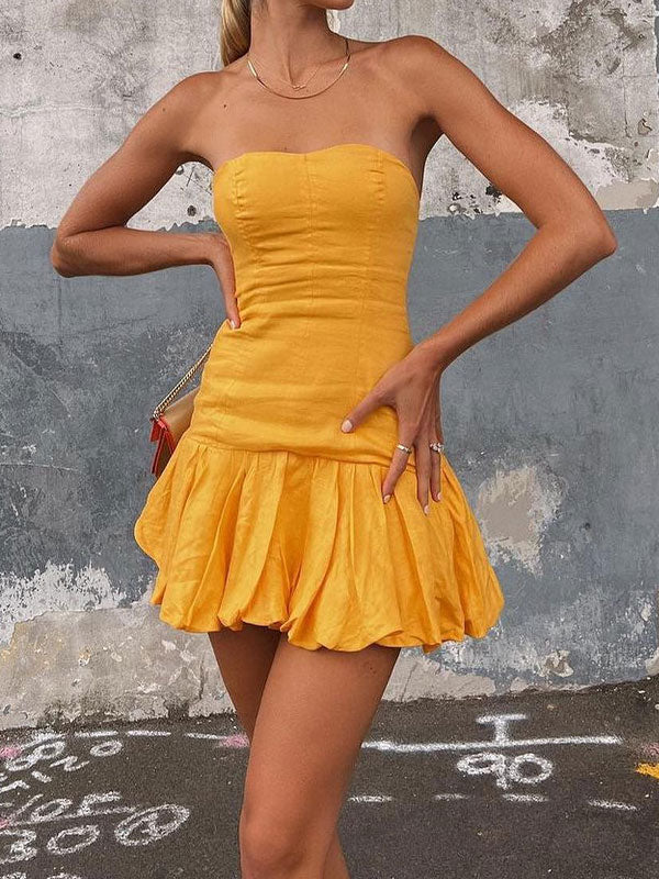 Yellow one shoulder mini dress