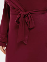 V-Neck Lantern Sleeve Belted Wrap Midi Dress