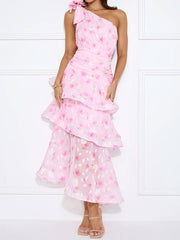 One shoulder tiered maxi dress