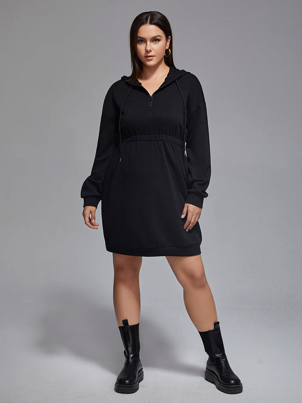 Plus Drawstring Zipper Hoodie Dress