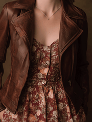 Autumn Romantic Brown Vintage Faux Leather Cropped Jacket