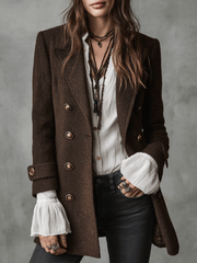 Vintage Brown Wool Double-Breasted Military Blazer Coat