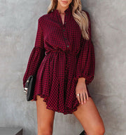 Autumn And Retro Winter Elegant Plaid Shirt Splicing Fake Two-piece Dress