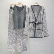 V-neck retro cardigan and trousers three-piece set