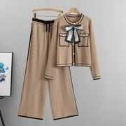 Temperament knitted cardigan wide-leg pants two-piece set