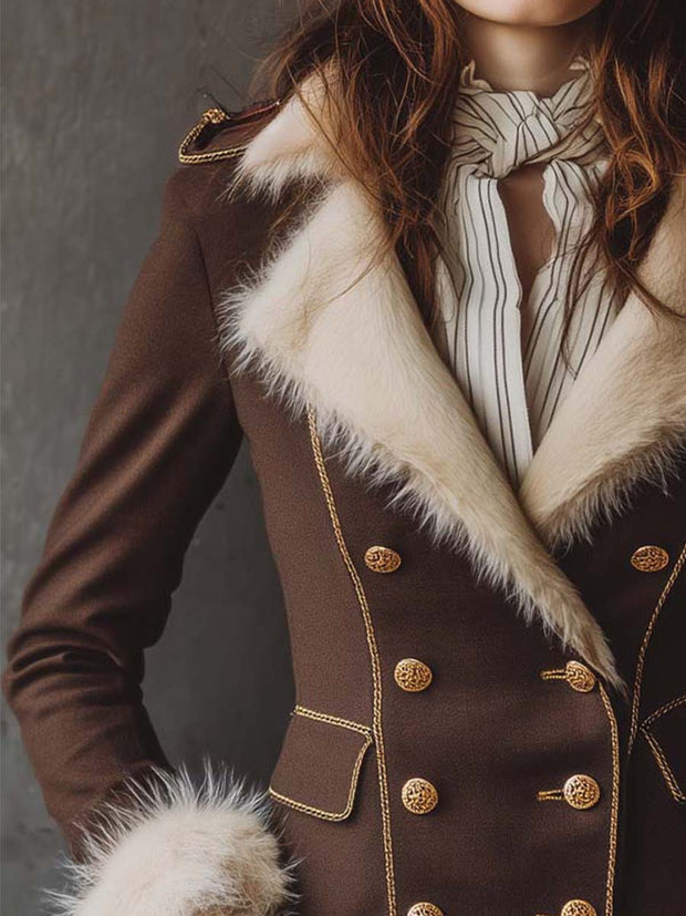 Wool-Lined Double-Breasted Jacket With Faux Fur Collar