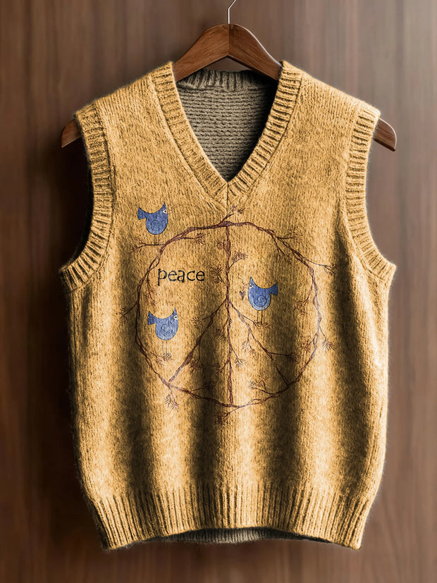 Women's Hippie-print Artistic Casual V-neck Knit Top