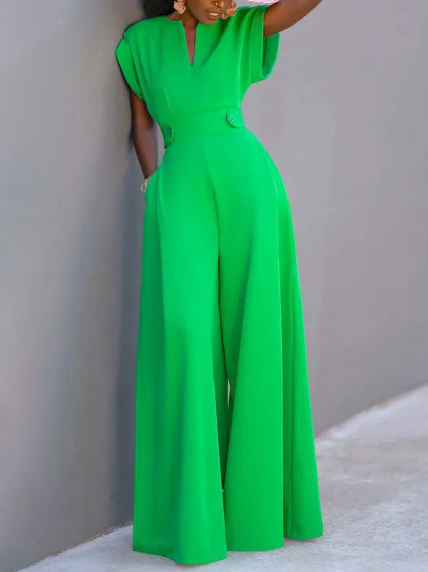 Urban Cap Sleeve Solid Color Wide Leg Jumpsuits