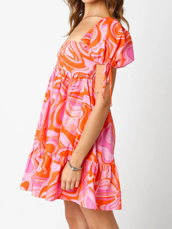 Short sleeve printing dress