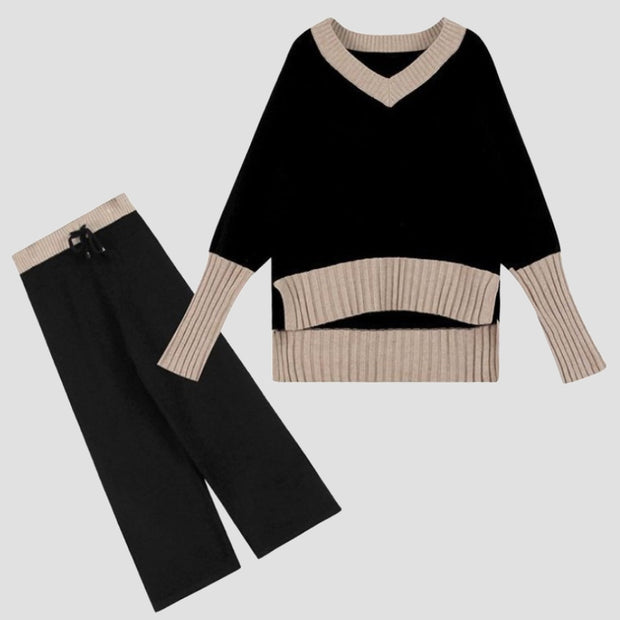 Elegant Casual Color Block Knit Two-piece Set