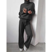 Turtleneck Solid Color Sweater Knit Set