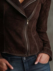 Chocolate Brown Eco-Suede Moto Jacket
