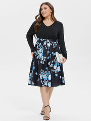 Floral Print V-Neck Belted Midi Dress