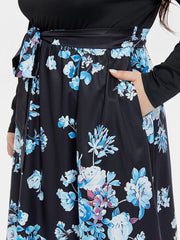 Floral Print V-Neck Belted Midi Dress