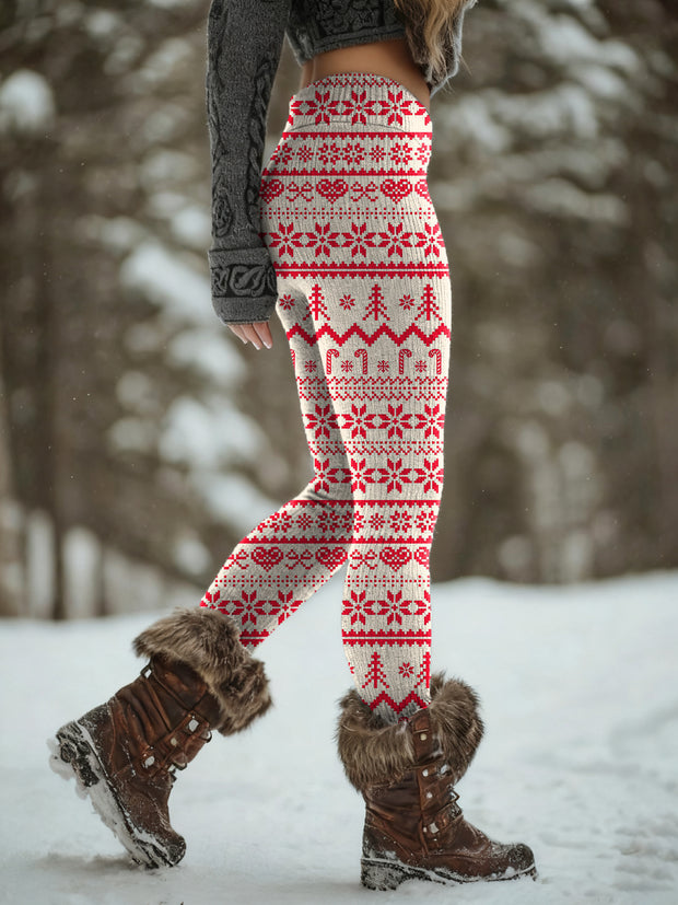 Women's Christmas Patchwork Pattern Art Print Knit Leggings