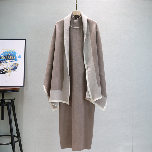 Autumn and winter shawl coat knitted dress two-piece set