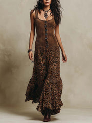 Boho Knit & Chiffon Leopard Maxi Dress