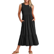 Women Summer Casual Sleeveless Pocket Sundress Maxi Long Beach Dresses