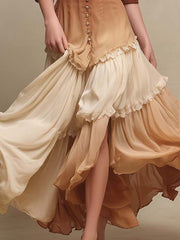 Boho Ombre Lace Trim Flowy Maxi Dress