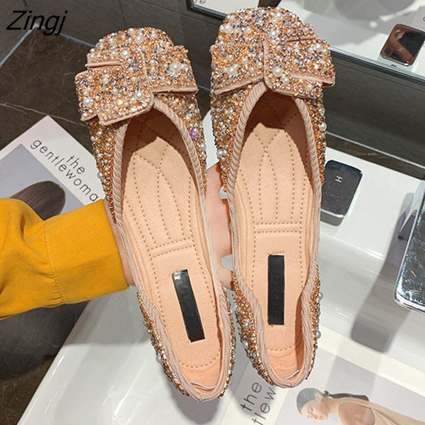 Women Flat Shoes Fashion Bling Rhinestone Flat Ballet Bow-knot Slip On Ladies Lazy Loafers Casual Flat Shoes