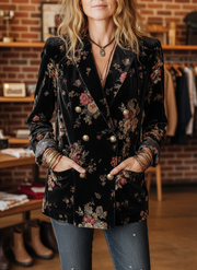 Floral Velvet Double-Breasted Blazer