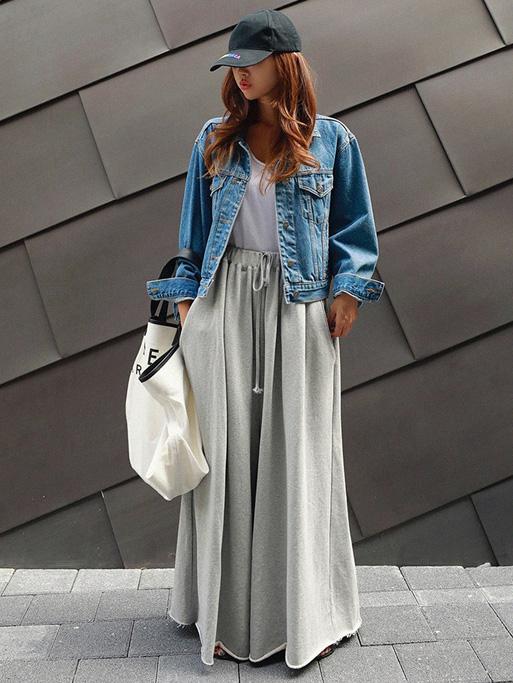 Loose Urban Gray Wide Leg Elastic Waist Pants