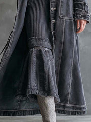 Vintage Washed Grey Denim Coat With Faux Fur Collar