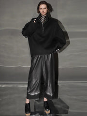 Oversized Camel Hair Sweatshirt Coat for Women – Stand Collar Double-Faced Wool Jacket with Minimalist Luxe Style