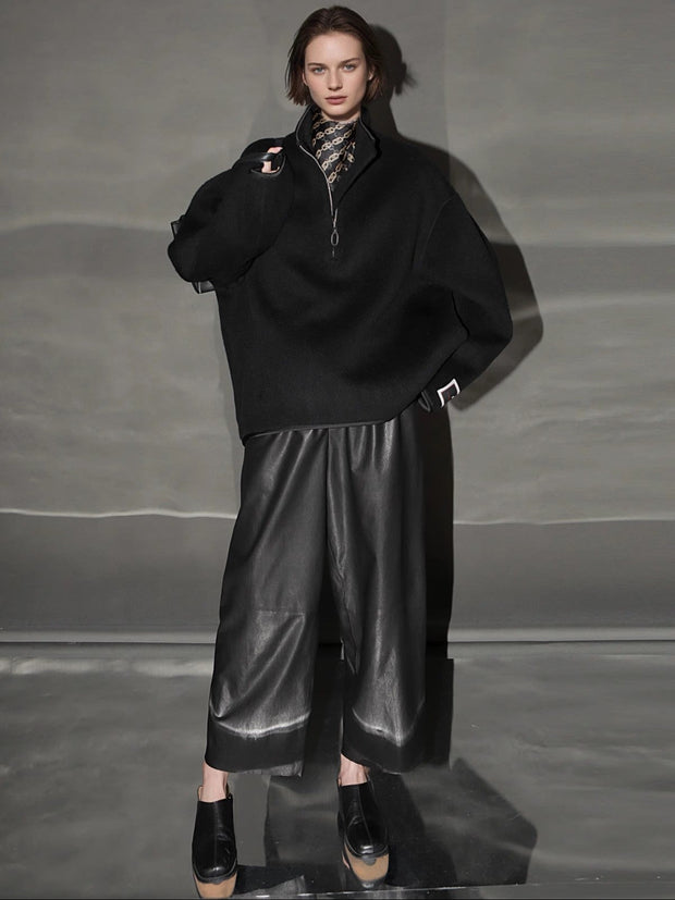 Oversized Camel Hair Sweatshirt Coat for Women – Stand Collar Double-Faced Wool Jacket with Minimalist Luxe Style