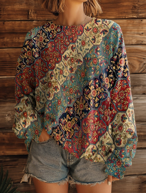 Women's Bohemian Ethnic Totem Art Print Casual Crew Neck Sweatshirt