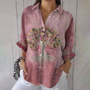 Women's Breast Cancer Consciousness Tree Of Life Webbing Long Sleeves Shirt