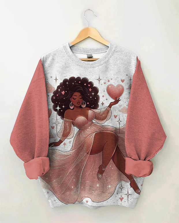 Love Beautiful Black Print Match Color Long Sleeve Sweatshirt for Women