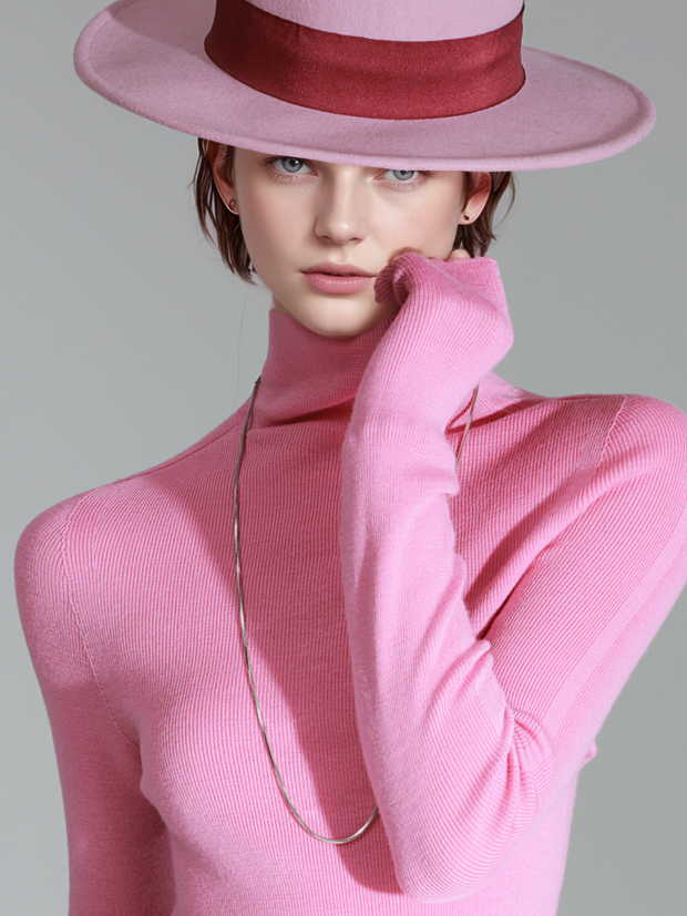 Merino Wool Minimalist Mock Neck Ribbed Knit Top – Cross-Strap Seamless Solid Color Sweater