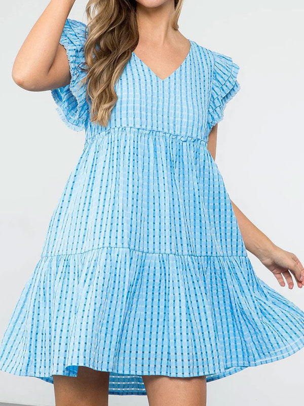 V neck ruffle dress