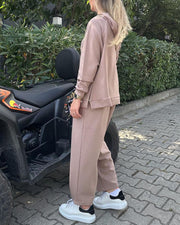 Hooded raglan sleeves and ankle-length trousers two-piece set