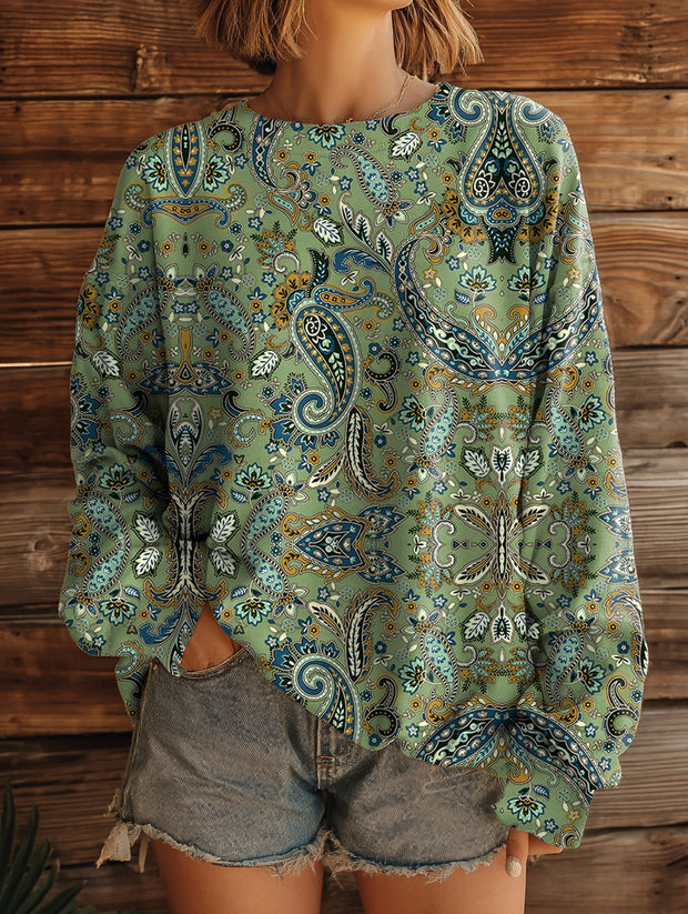 Women's Vintage Ethnic Tattoo Pattern Art Print Casual Crew Neck Sweatshirt