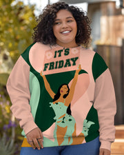 It's Friday So Cool Letter Cartoon Print Long Sleeve Sweatshirt