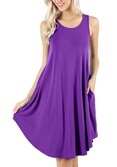 Women Solid Color Sleeveless Pocket Casual Large Hem Summer Dresses