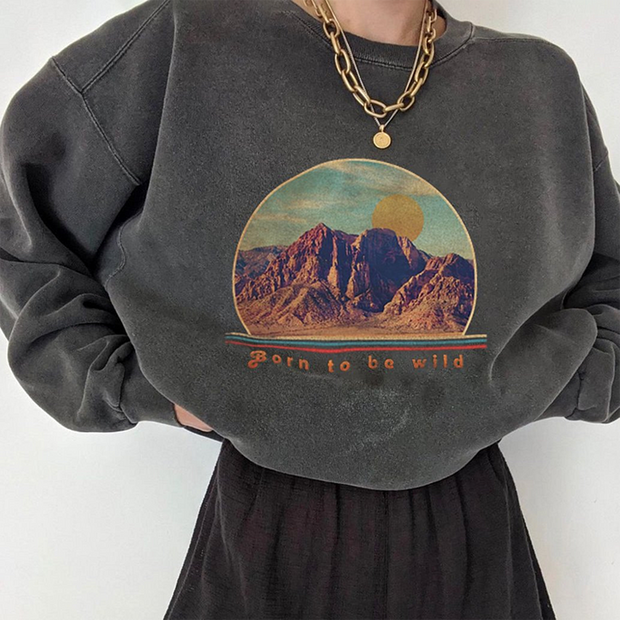 Women's Landscape Print Retro Round Neck Sweatshirt