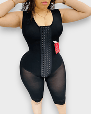 Knee Length Body Shaper With Hook-eye Recovery Compression Faja Women's Tummy Control Shapewear