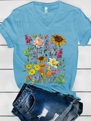 Wildflower Print Women's V-neck T-shirt